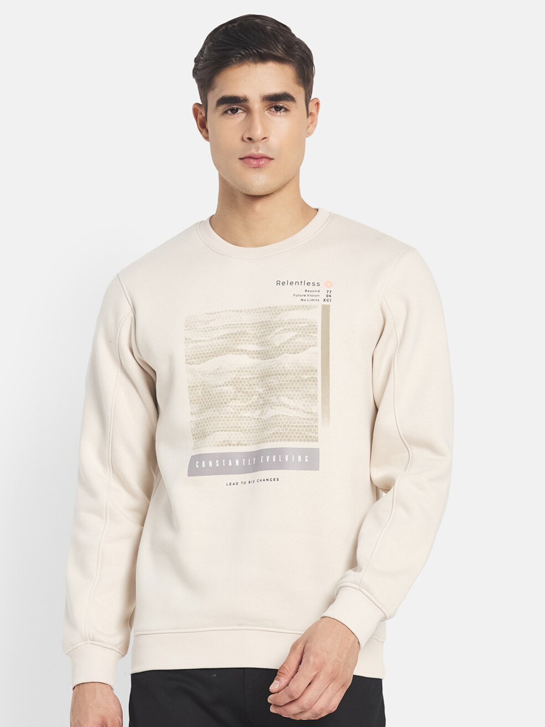 

Octave Men Cream-Coloured & Beige Printed Sweatshirt