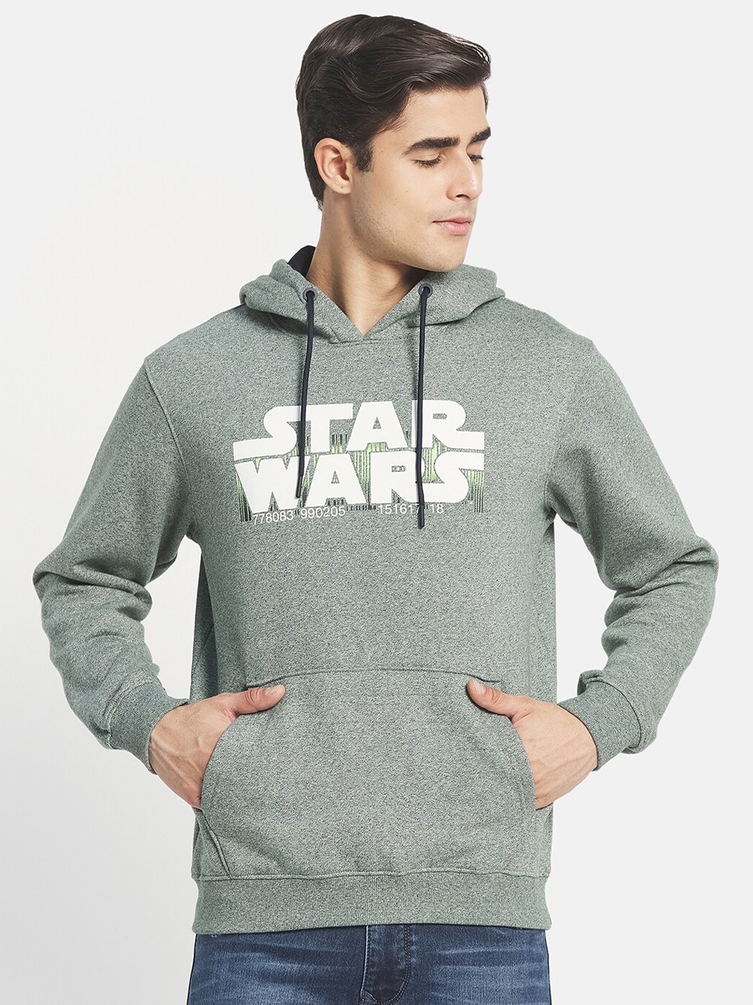 

Octave Men Green & White Printed Hooded Sweatshirt