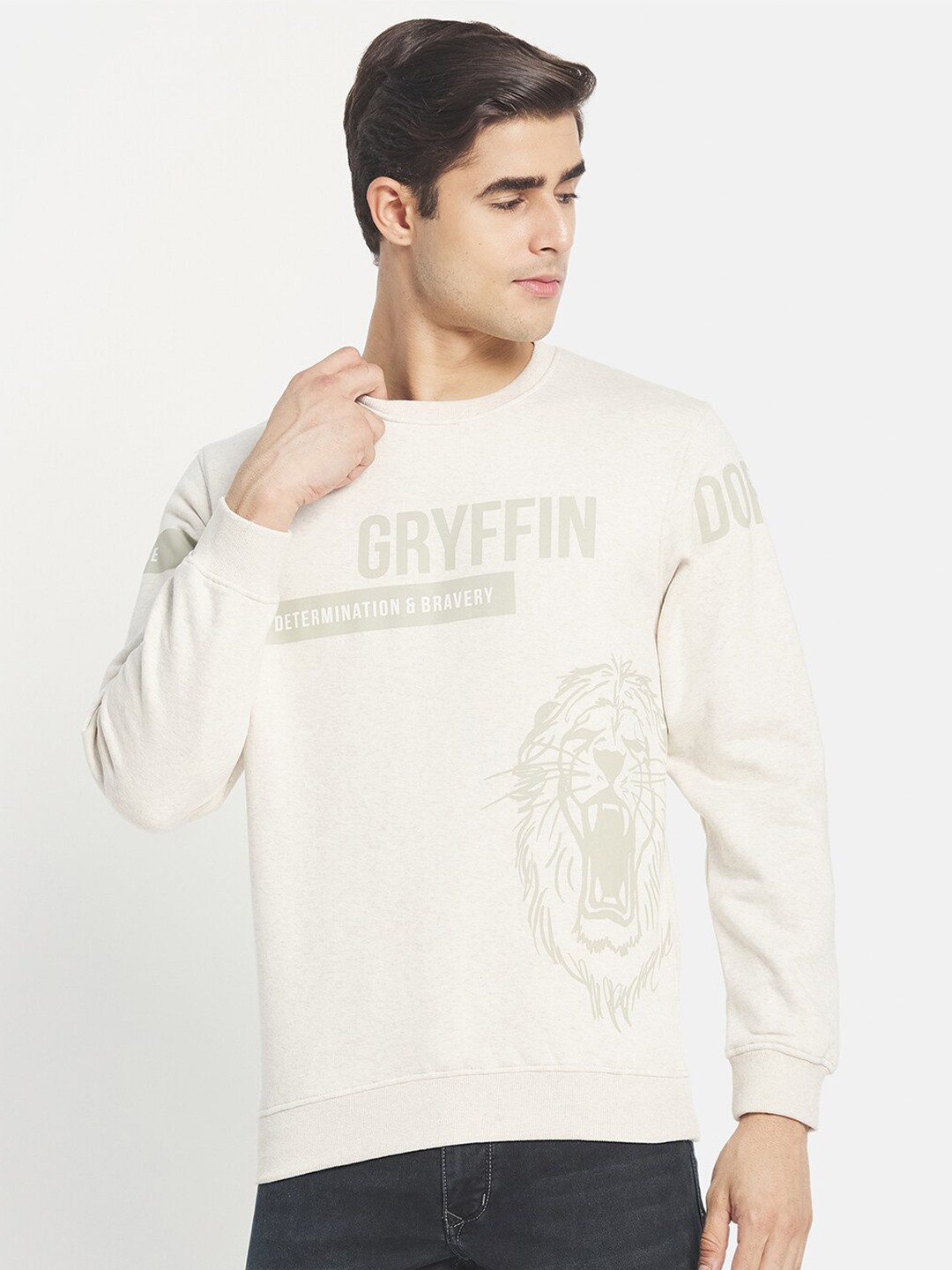 

Octave Men Cream-Coloured Printed Sweatshirt