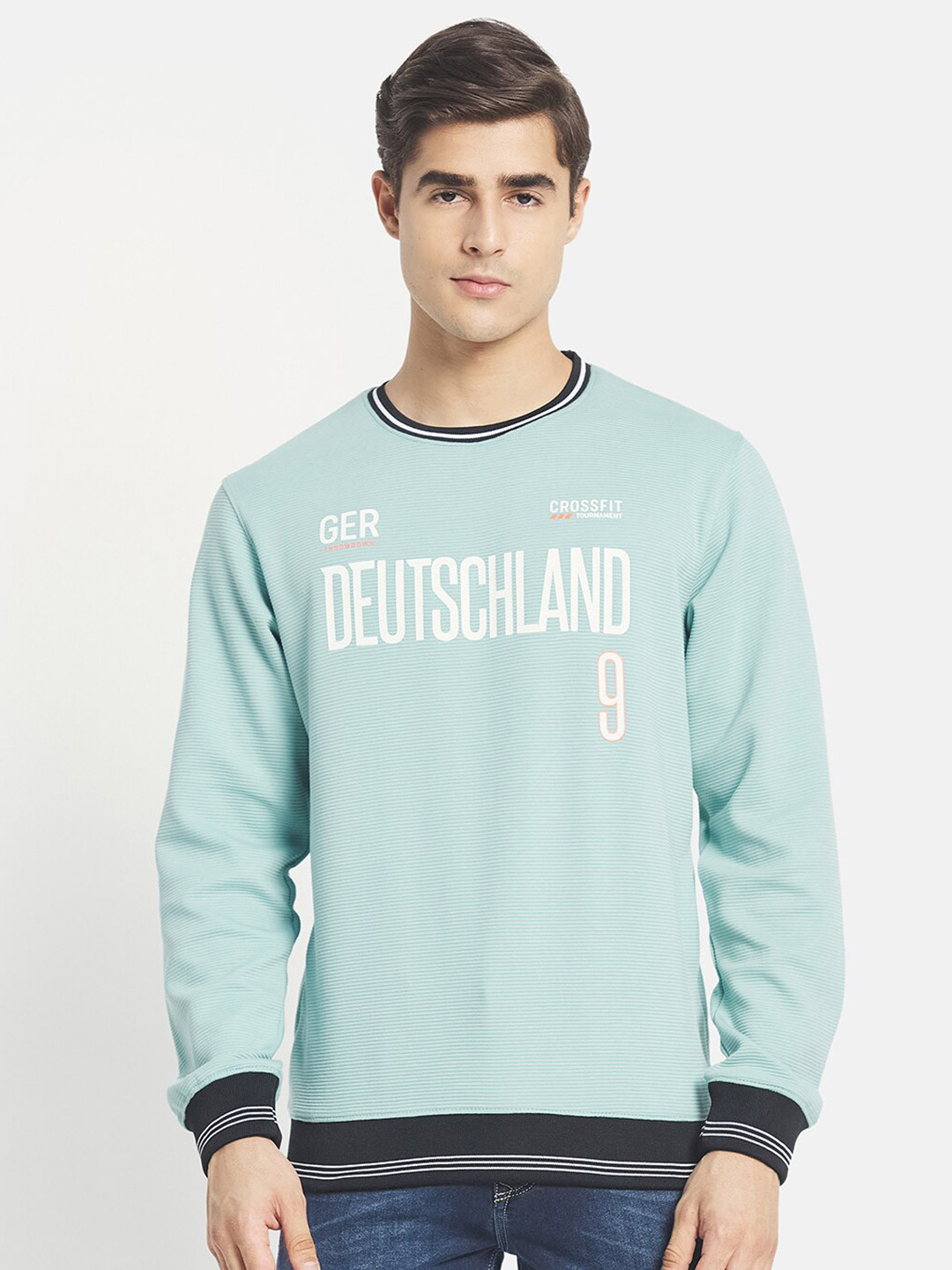 

Octave Men Plus Size Blue Printed Sweatshirt