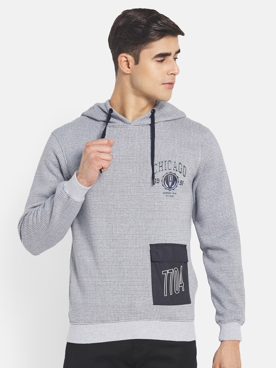 

Octave Men Grey Checked Hooded Sweatshirt