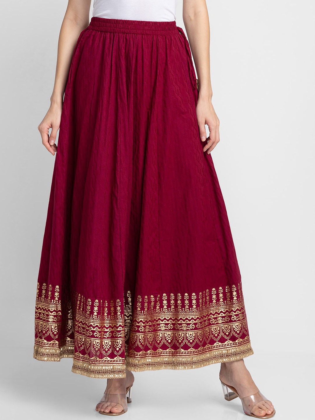 

Globus Women Magenta Textured Dobby 100% Cotton Skirts
