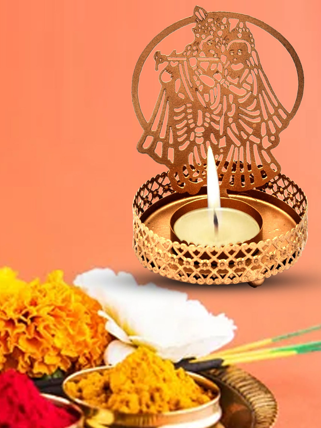 

SHREE KALA HOME DECOR Gold-Coloured Metal Candle Holder