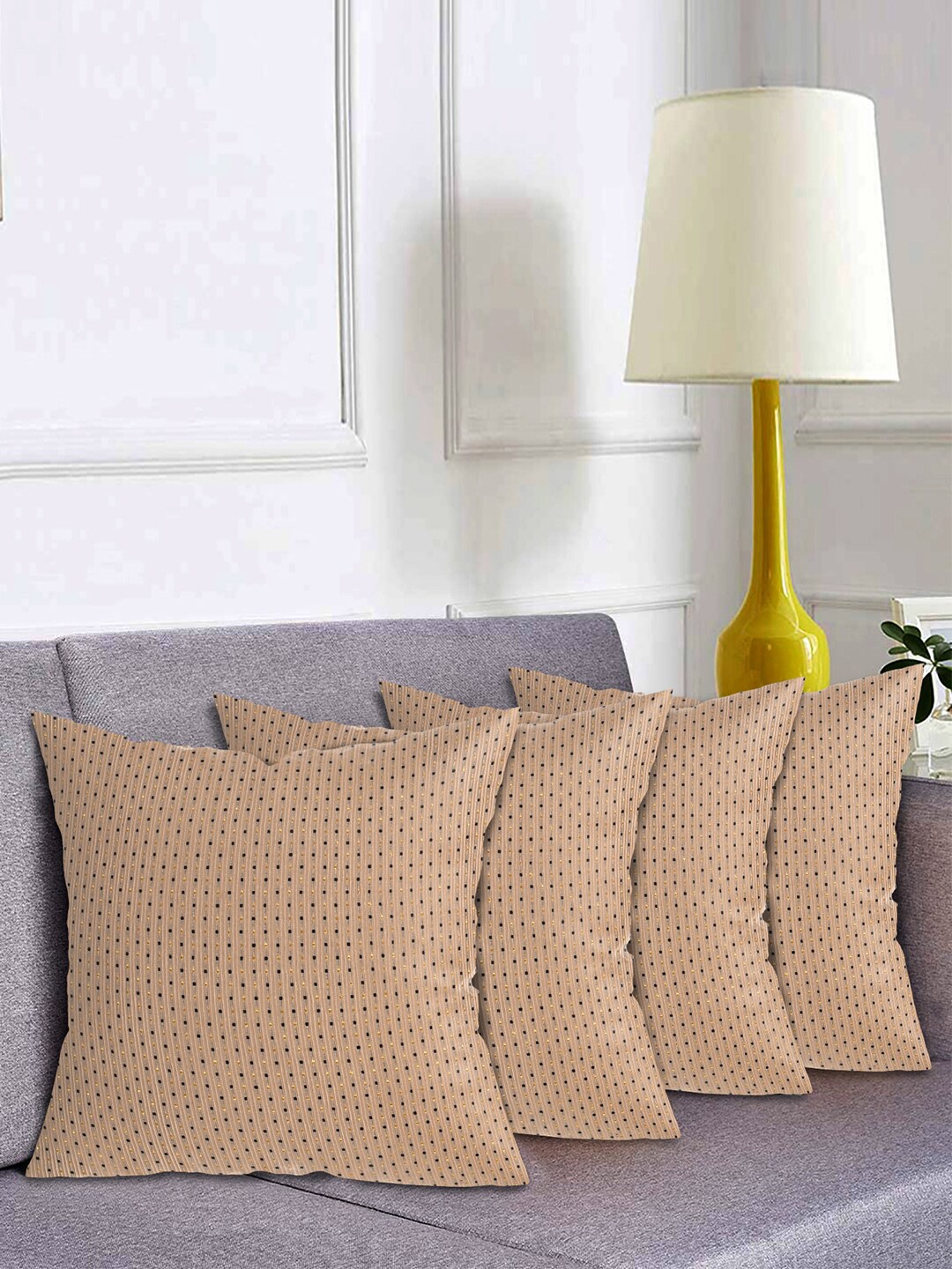 

Kuber Industries Beige & Gold-Toned Set of 4 Embellished Square Cushion Covers