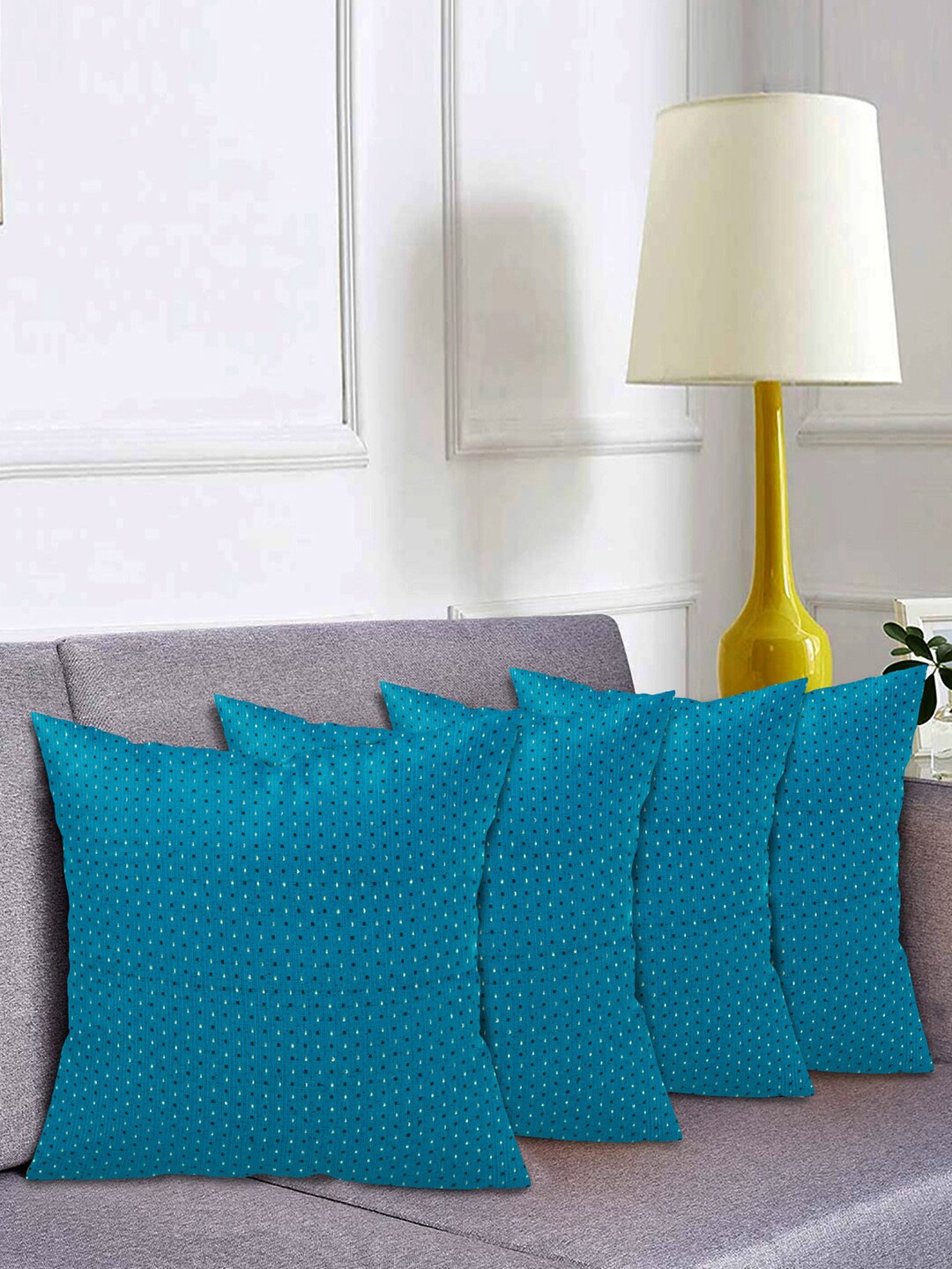 

Kuber Industries Blue & Gold-Toned Set of 4 Square Cushion Covers