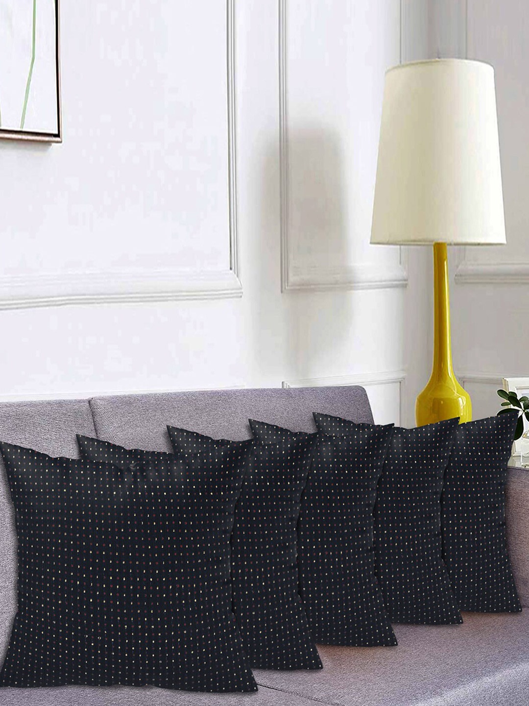 

Kuber Industries Navy Blue & Gold-Toned Set of 5 Embellished Square Cushion Covers