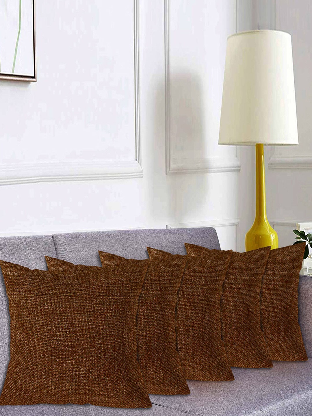 

Kuber Industries Brown & Gold-Toned Set of 5 Square Cushion Covers