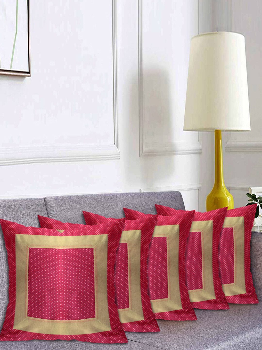 

Kuber Industries Pink & Beige Set of 5 Geometric Square Cushion Covers