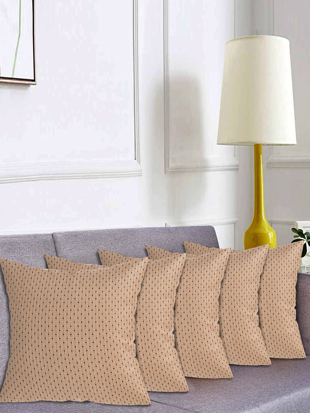 

Kuber Industries Beige & Gold-Toned Set of 5 Square Cushion Covers