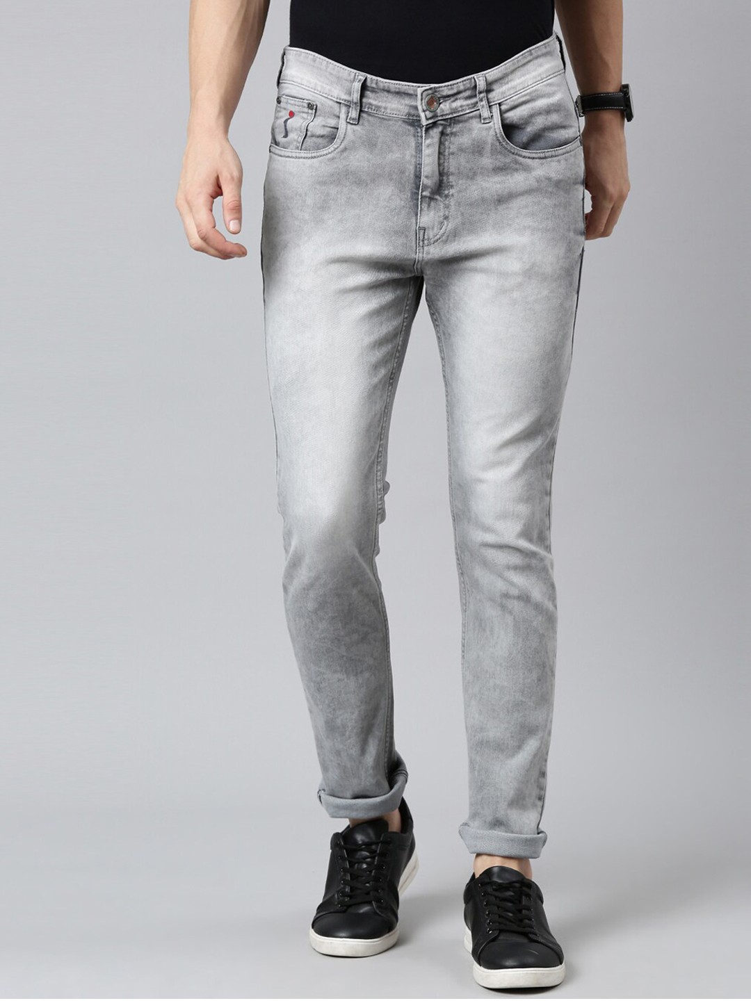 

CINOCCI Men Grey Slim Fit Mildly Distressed Heavy Fade Stretchable Jeans