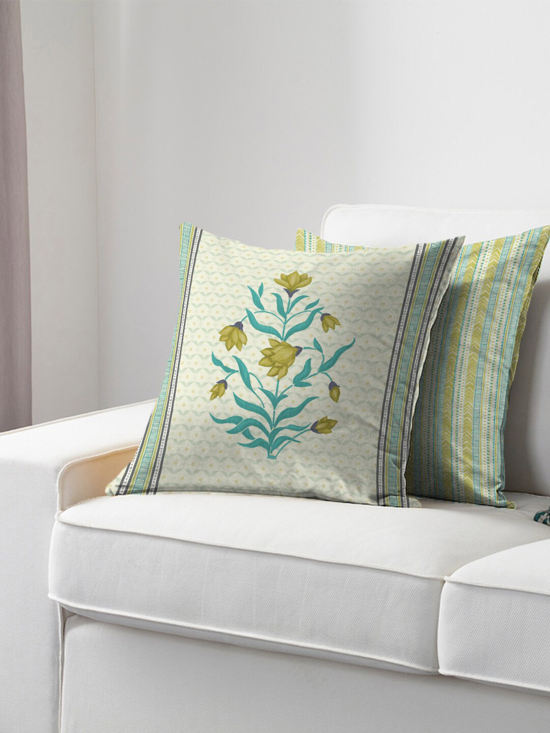 

HomeTown Olive Green & Green Floral Square Cushion Covers
