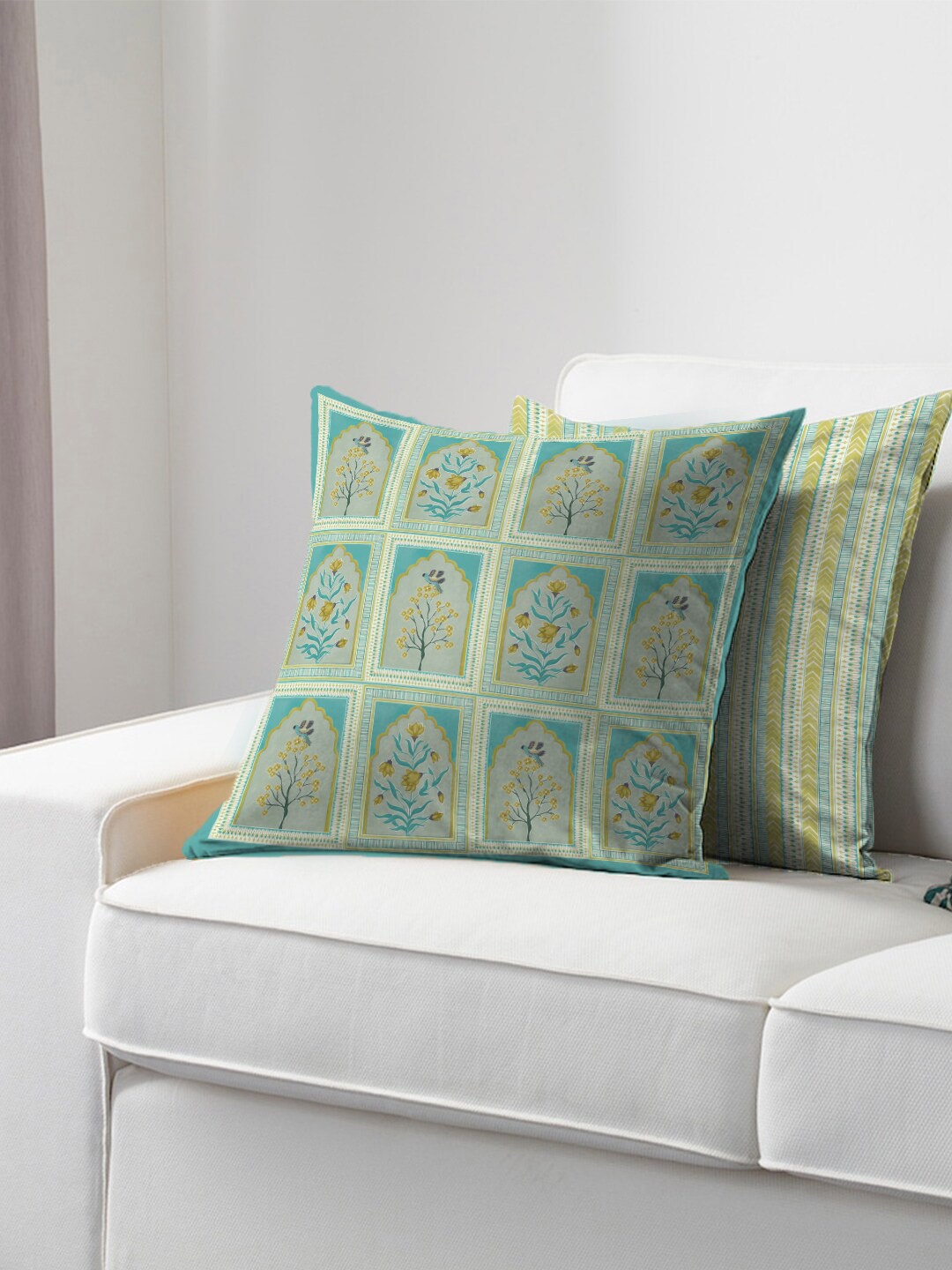 

HomeTown Blue & Green Floral Square Cushion Covers