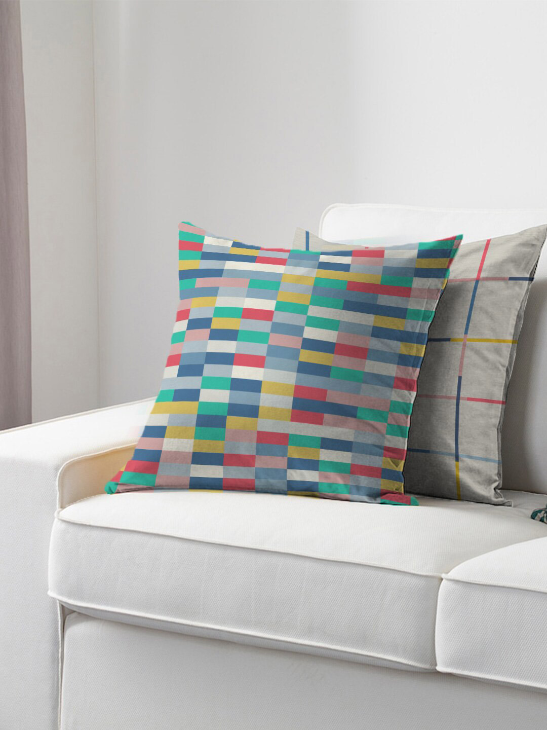

HomeTown Grey & Blue Checked Square Cushion Covers