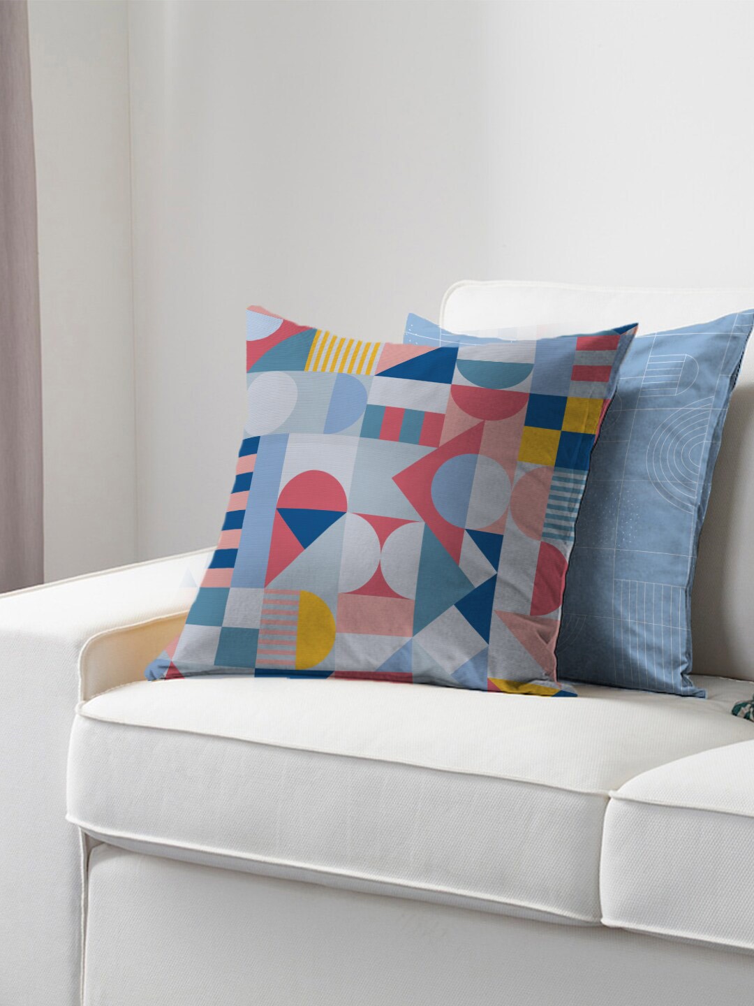 

HomeTown Blue & Pink Geometric Square Cushion Cover