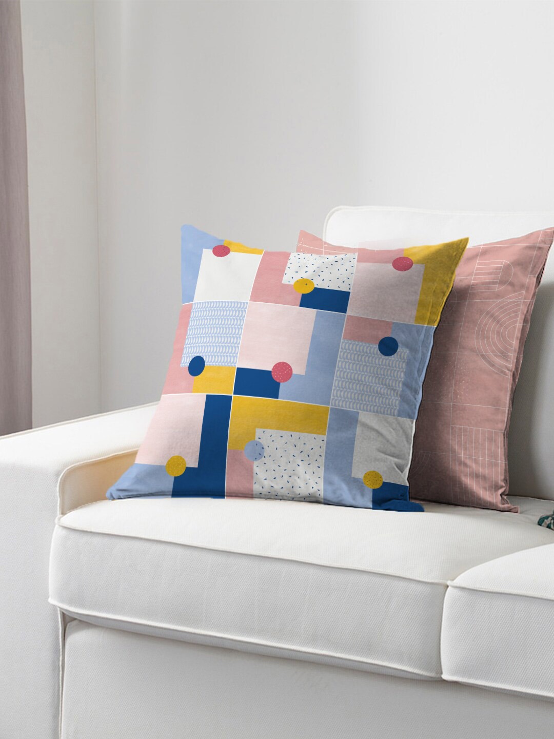 

HomeTown Pink & Blue Geometric Square Cushion Covers