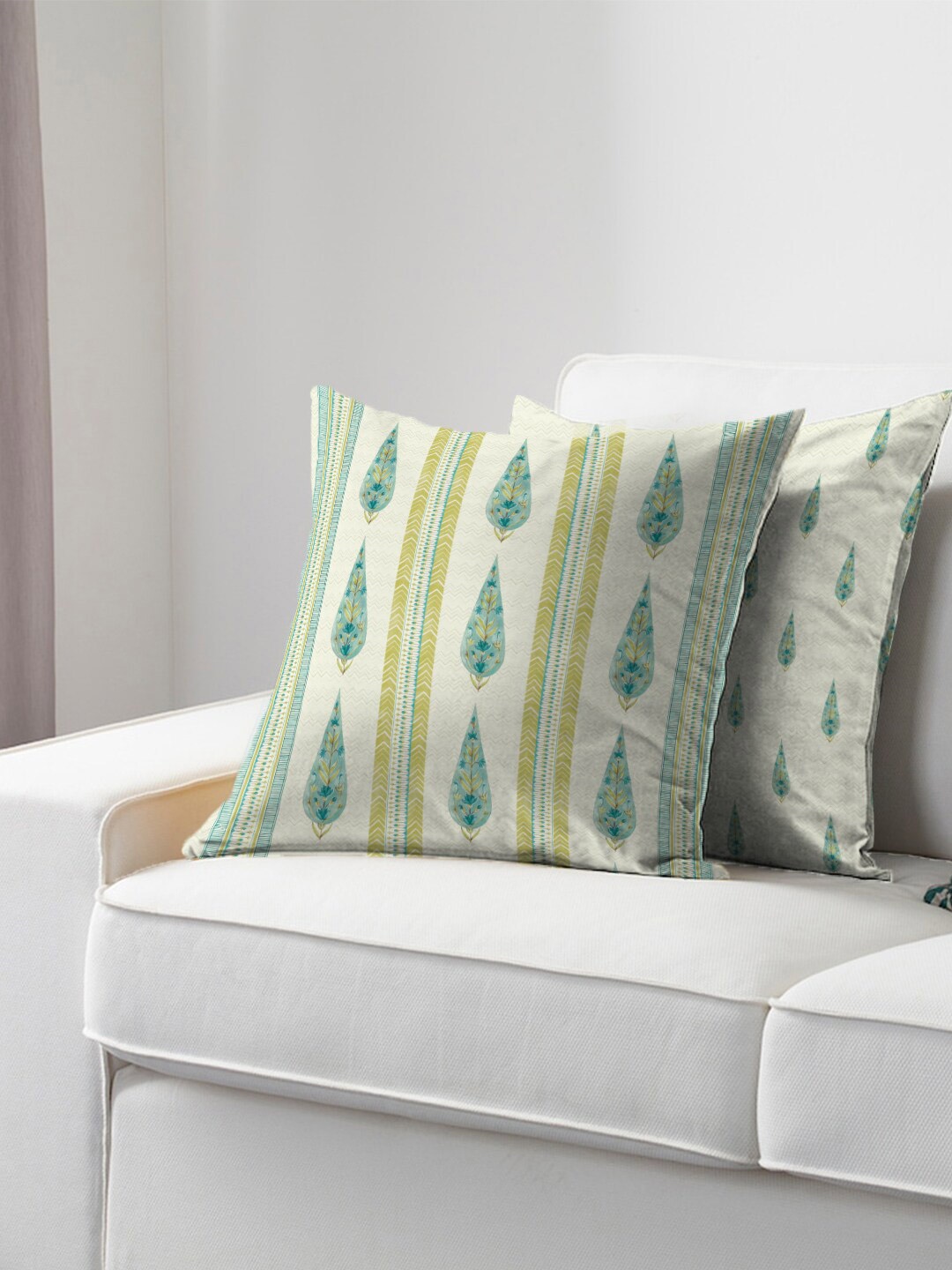 

HomeTown Cream-Coloured & Green Abstract Square Cushion Covers