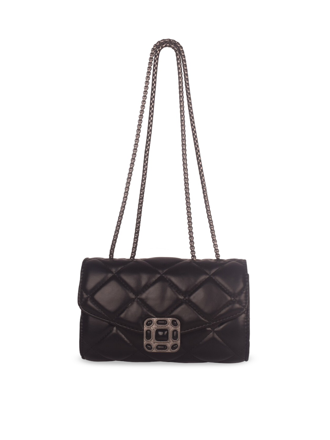 

Bagkok Women Black Geometric PU Structured Shoulder Bag with Quilted