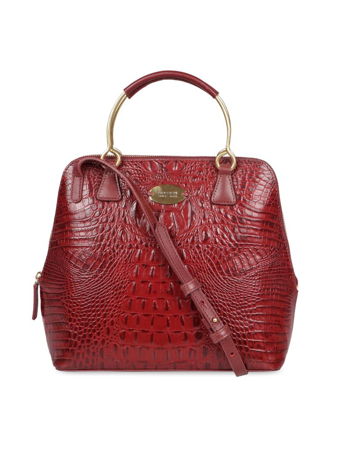 

Hidesign Women Red Animal Textured Leather Structured Handheld Bag