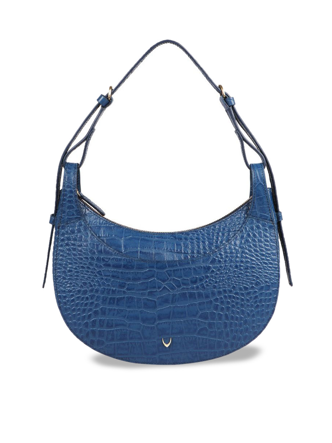 

Hidesign Blue Textured Leather Half Moon Handheld Bag