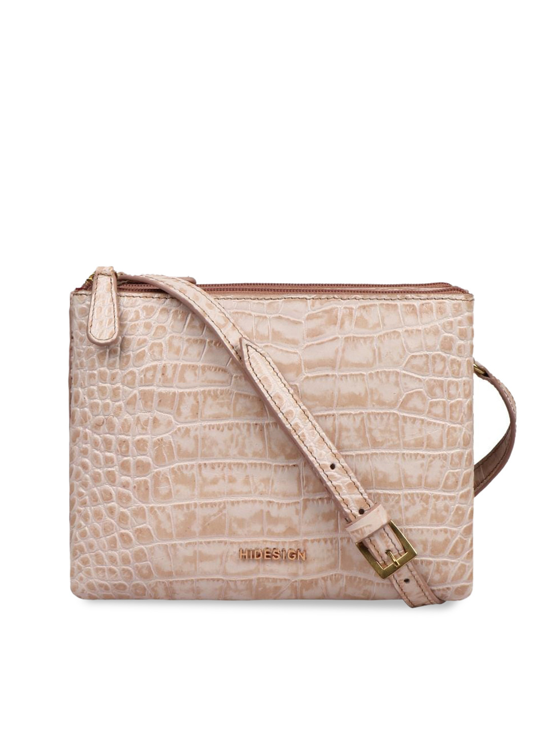 

Hidesign Brown Textured Leather Structured Sling Bag