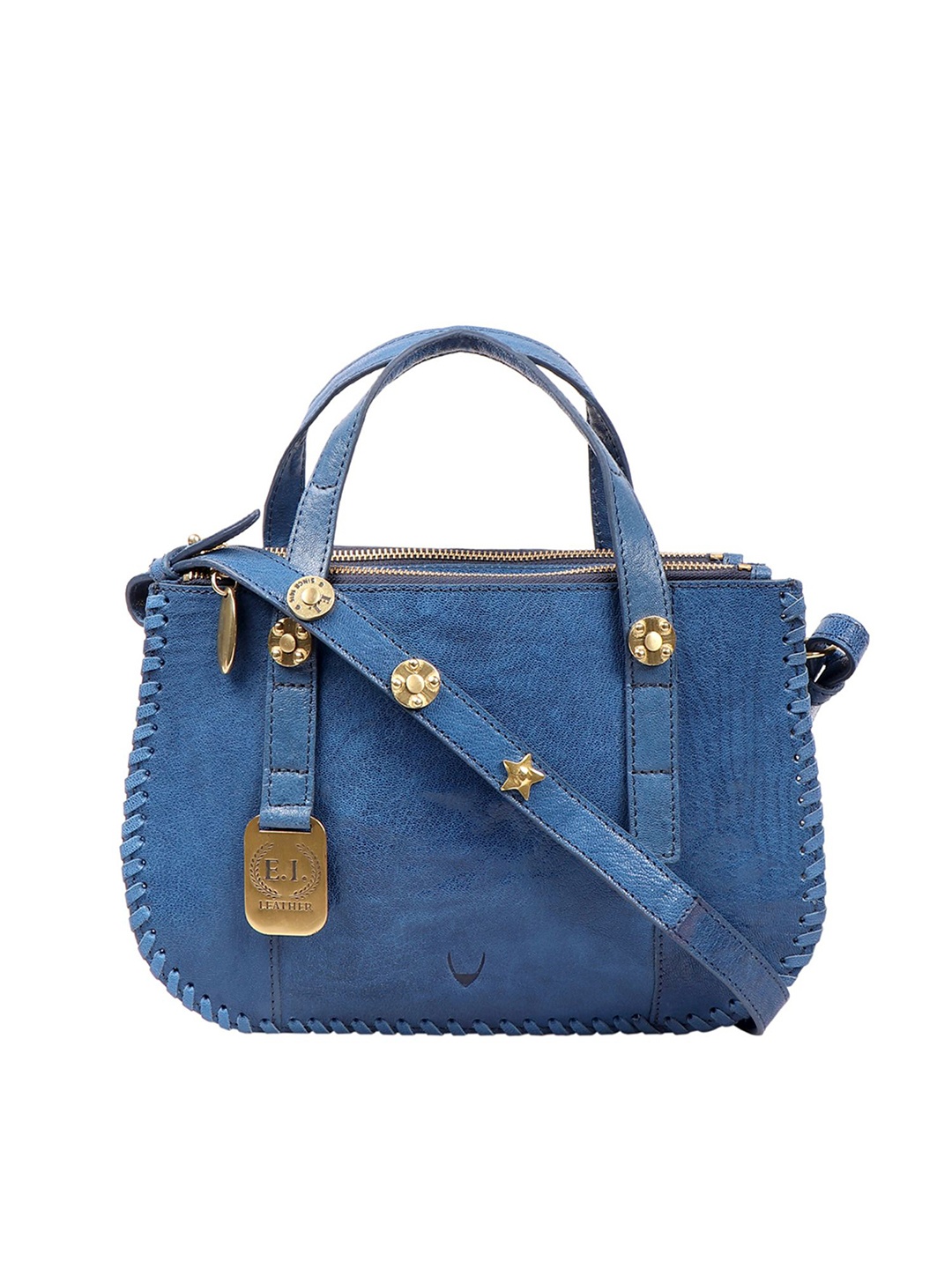 

Hidesign Blue Textured Leather Structured Handheld Bag