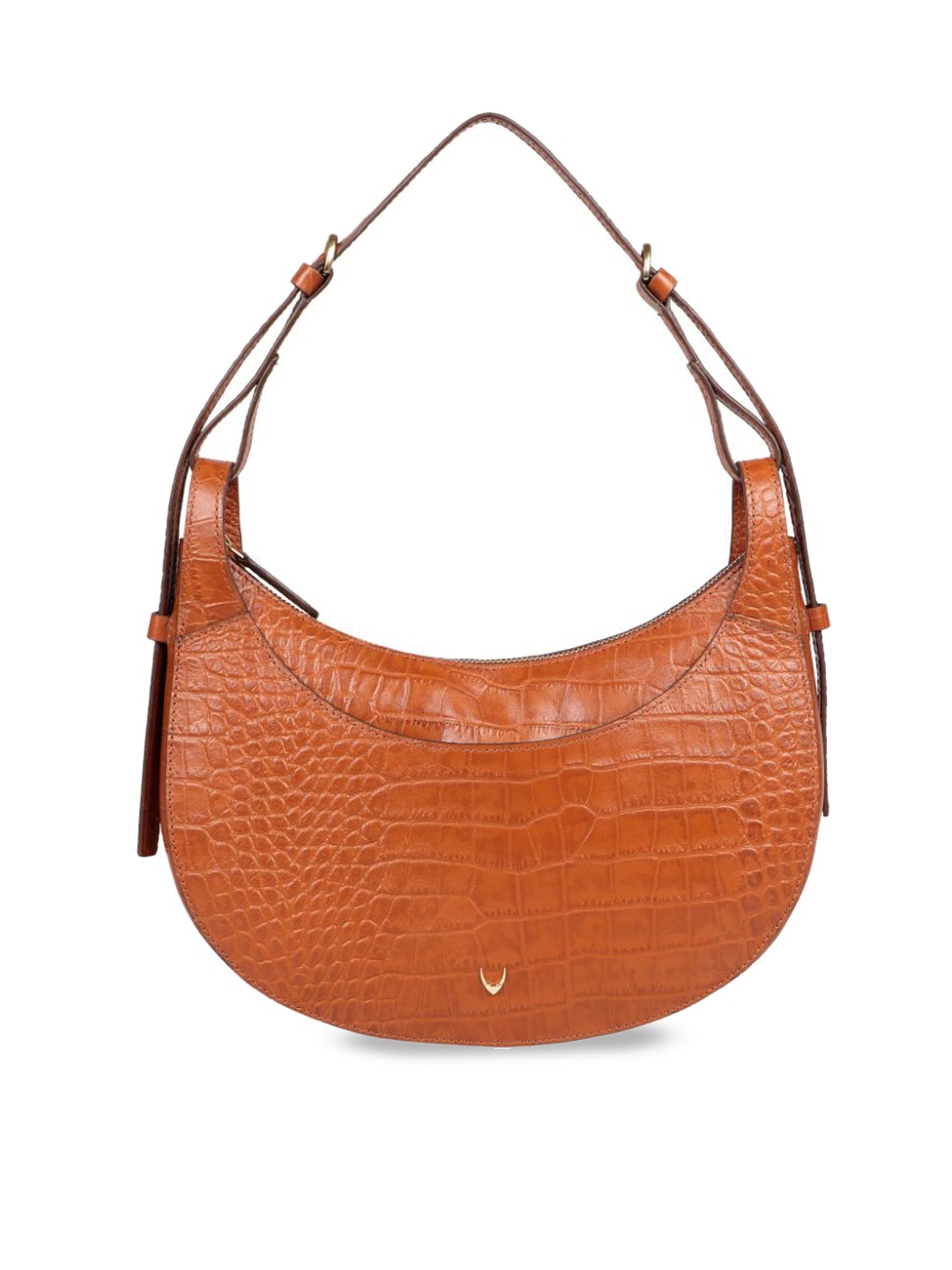 

Hidesign Orange Textured Leather Half Moon Hobo Bag