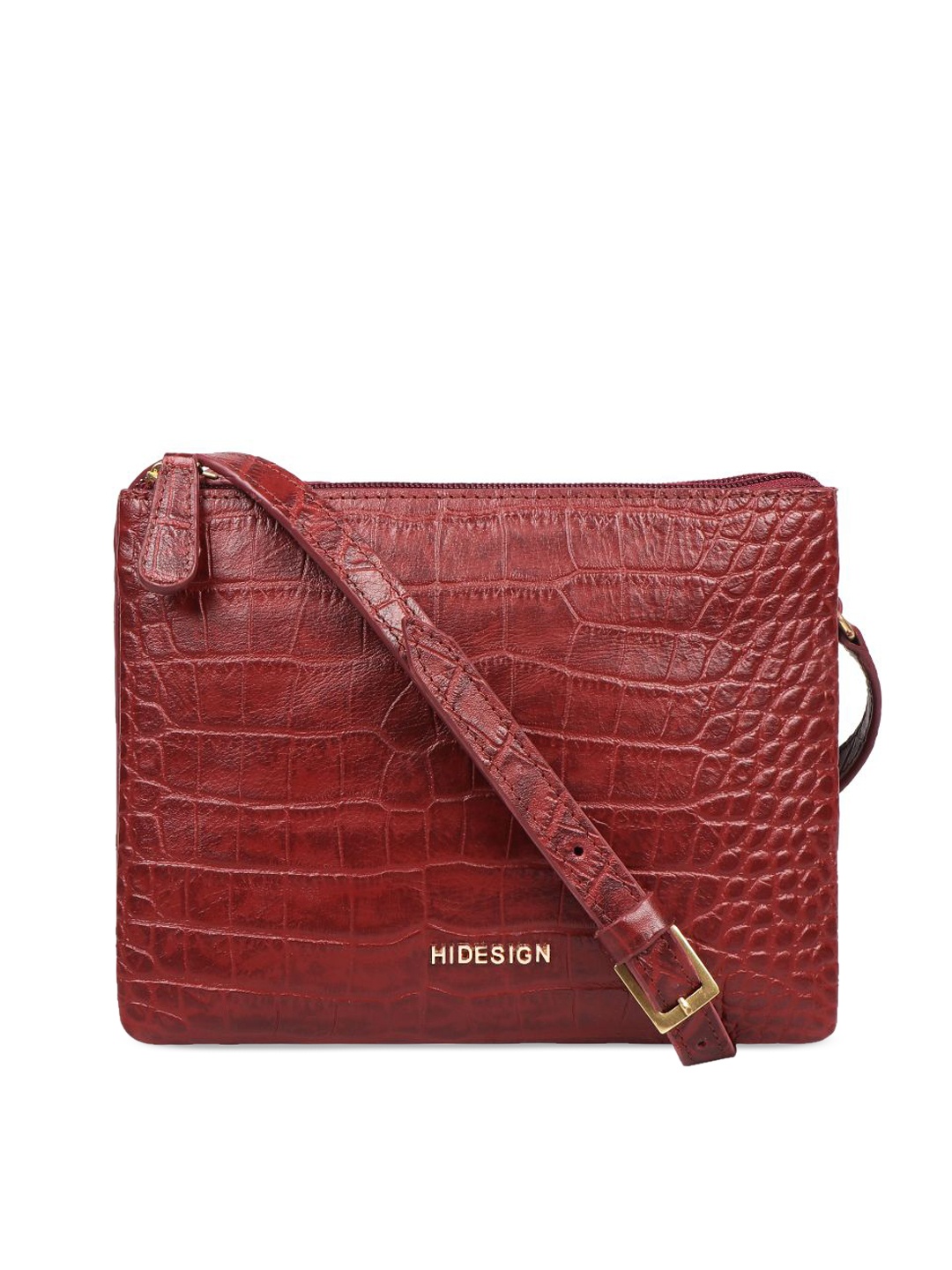 

Hidesign Women Red Textured Leather Structured Handbag