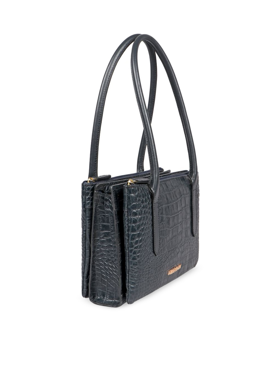 

Hidesign Women Navy Blue Animal Textured Leather Structured Shoulder Bag