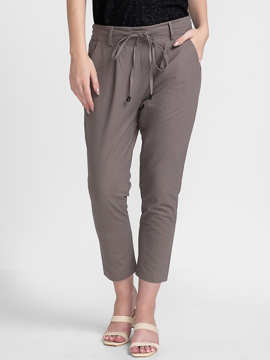 

Globus Women Taupe Pleated Pure Cotton Trousers