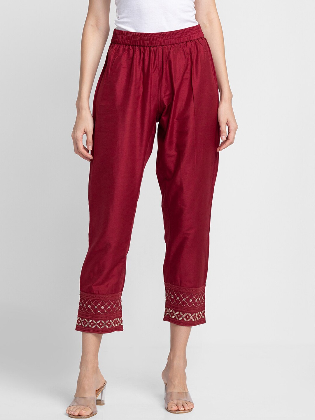 

Globus Women Maroon Pleated Peg Trousers