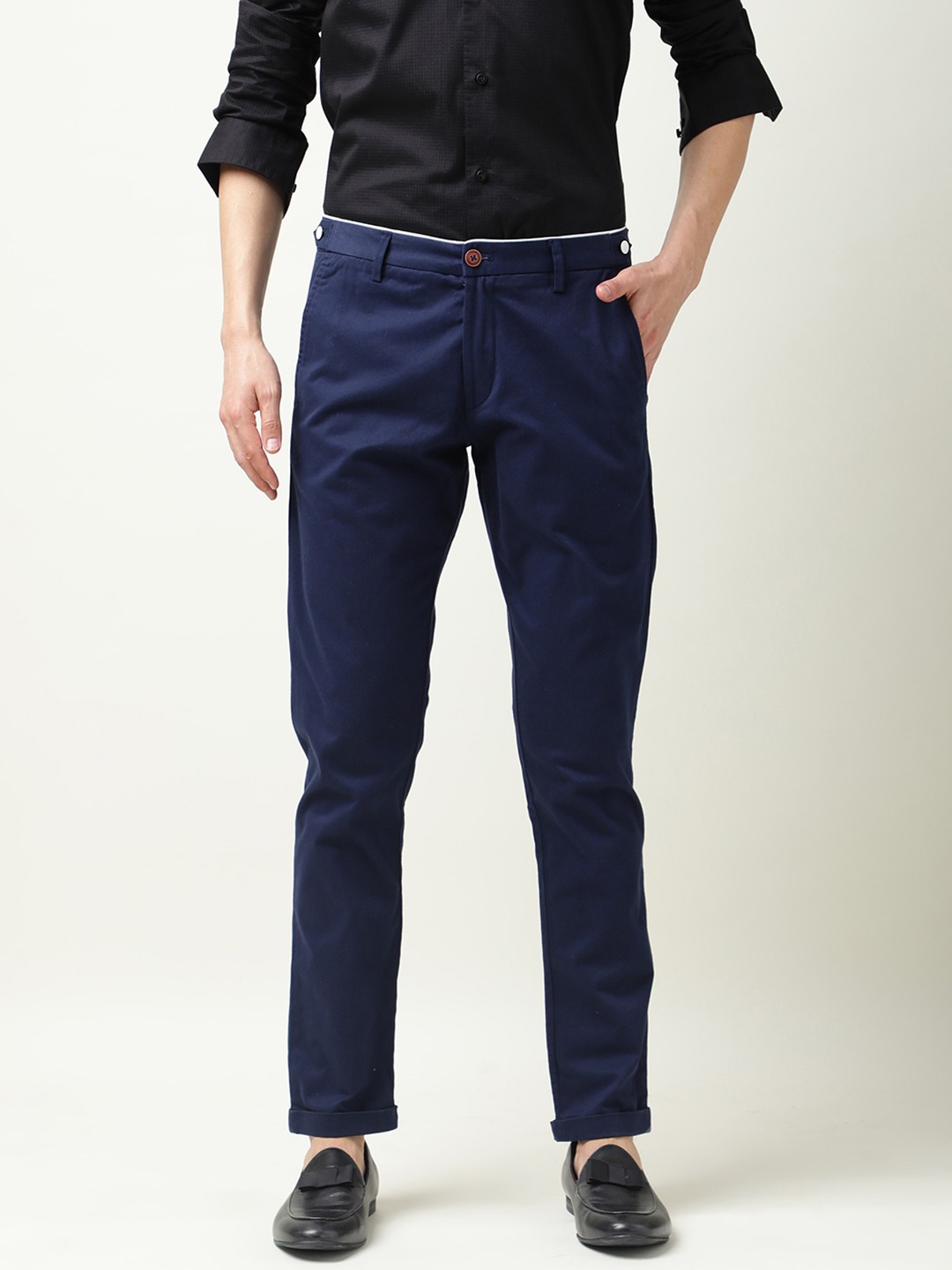 

RARE RABBIT Men Trews-22 Mid-Rise Slim Fit Cotton Trouser, Blue