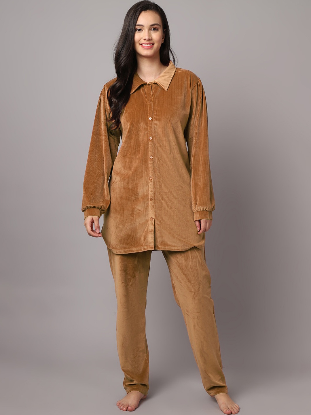 

Kanvin Women Tan Brown Solid Night suit