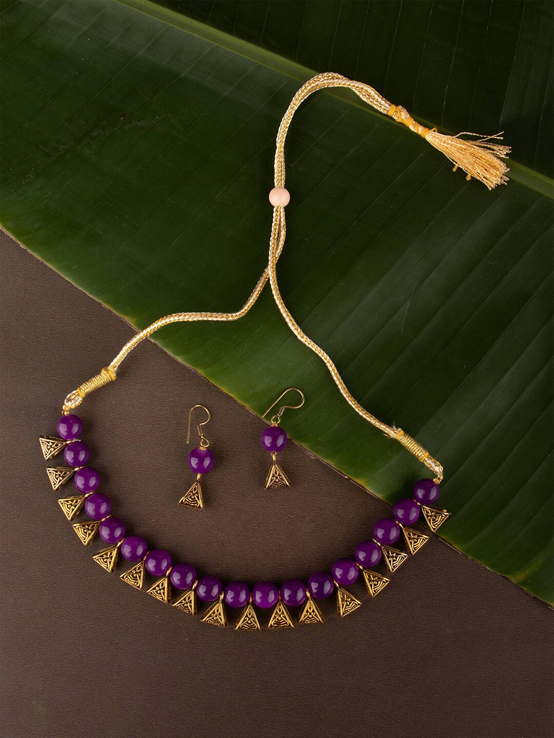 

Ozanoo Designer Purple Gold Plated Loop Beaded Necklace Set