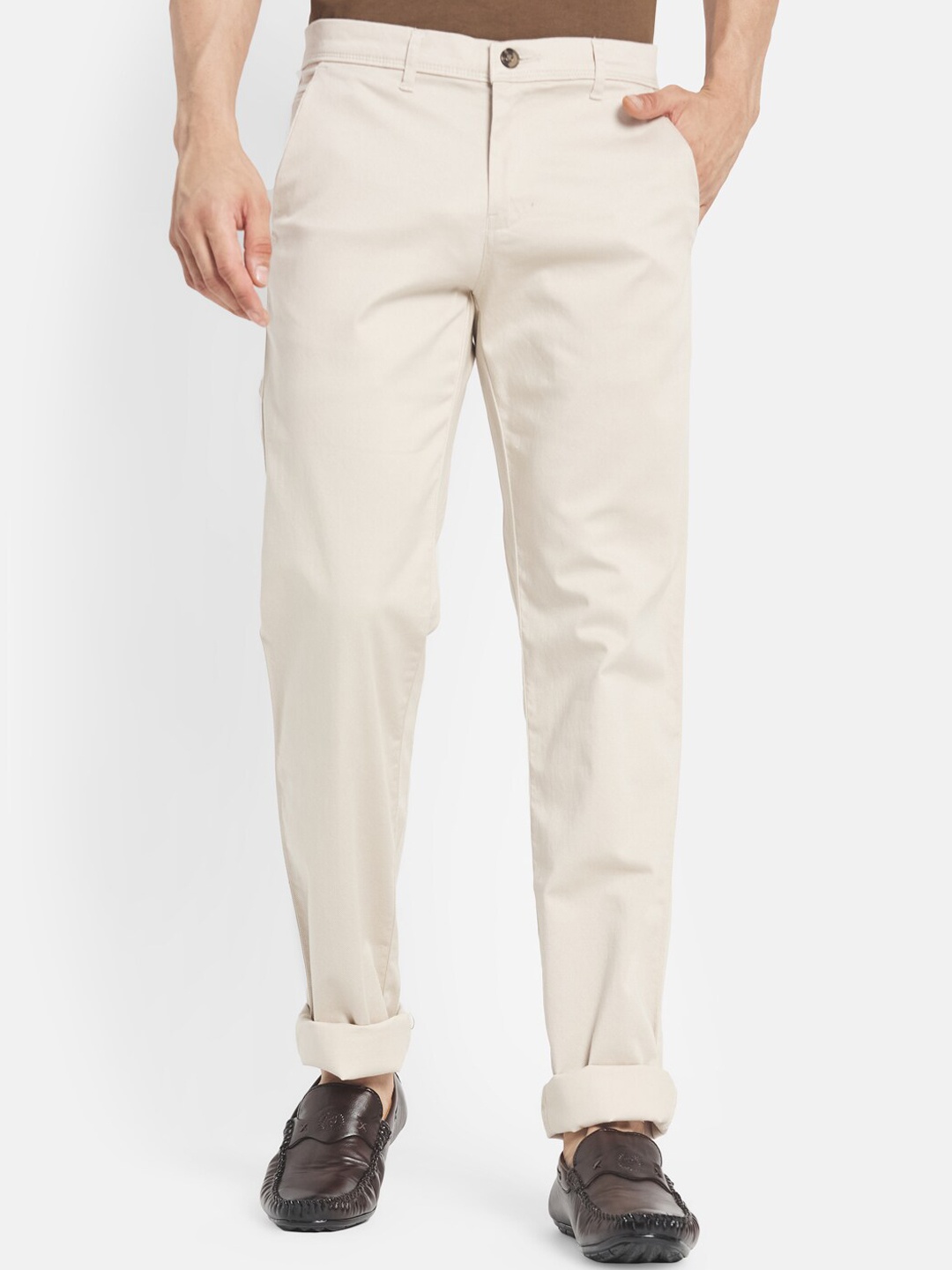 

Octave Men Cream-Coloured Solid Casual Trouser