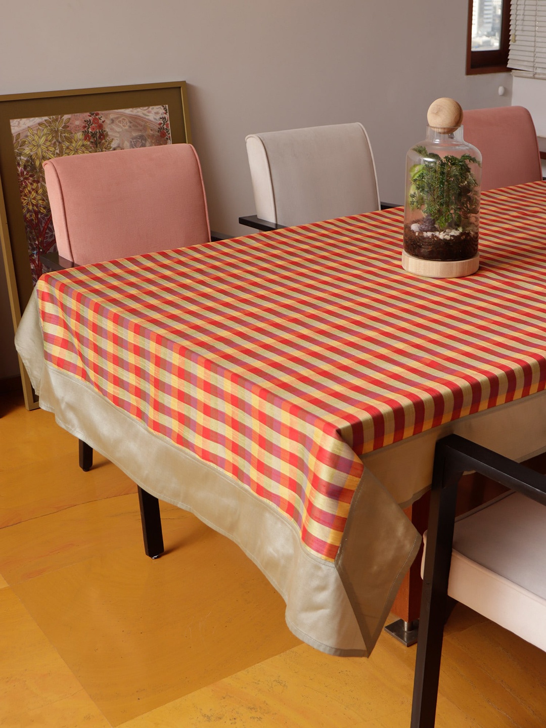 

ZEBA Maroon & Mustard Yellow Checked 8 Seater Dining Table Covers