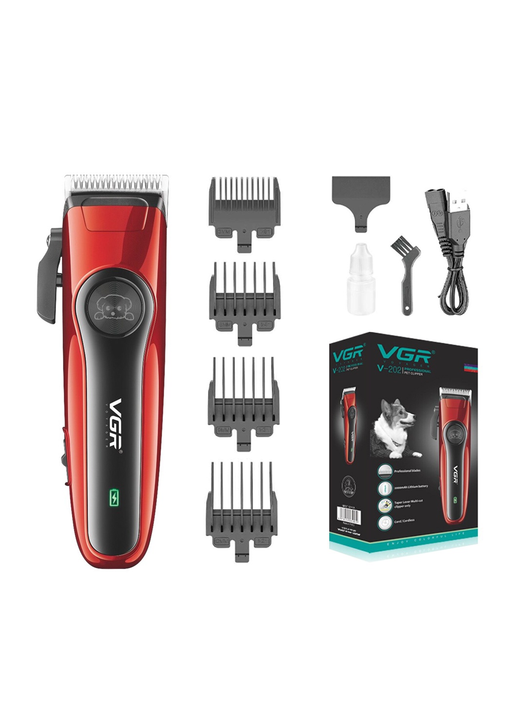 

VGR V-202 Professional Cord & Cordless Pet Clipper, Red