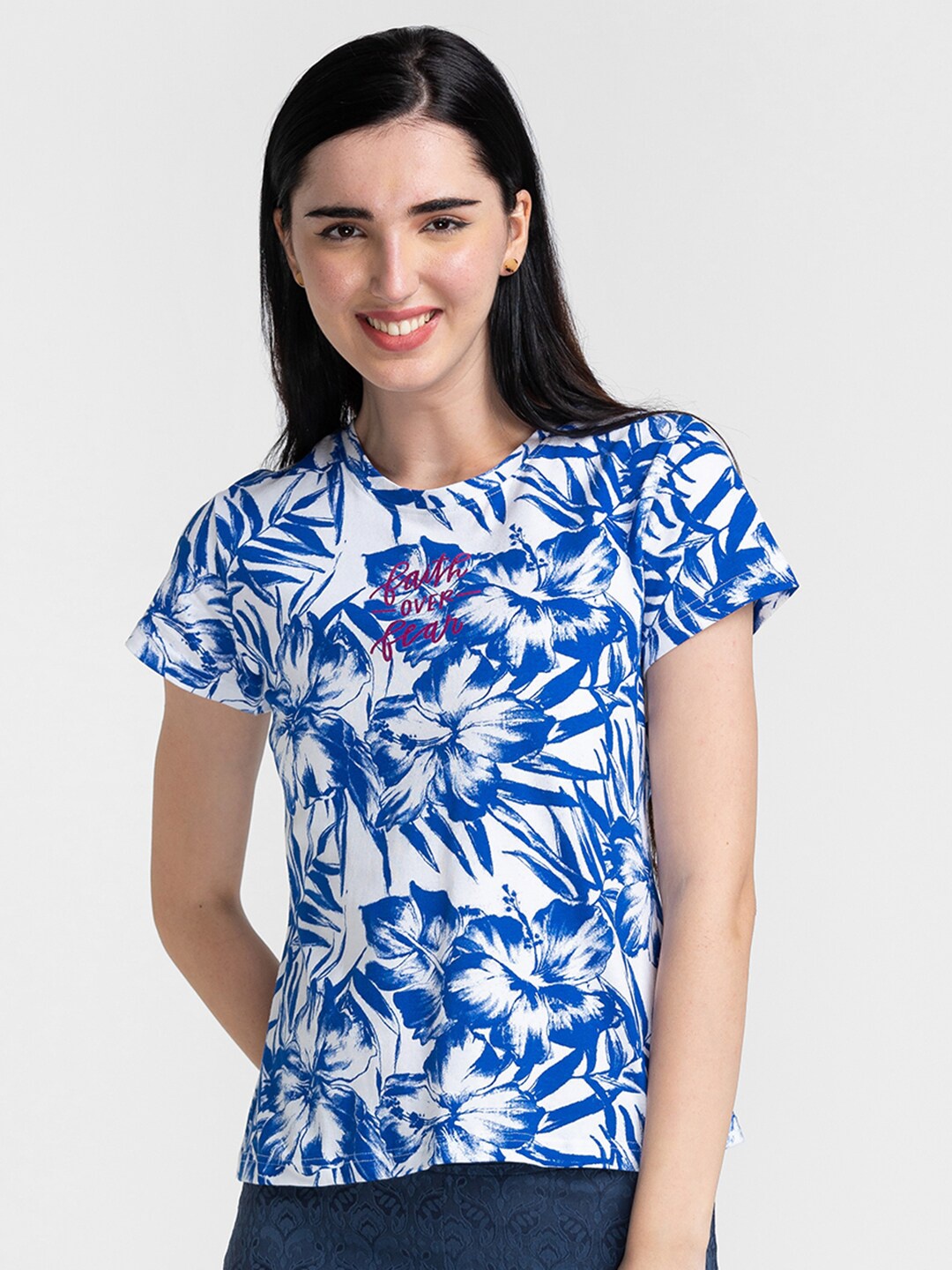 

Globus Women Blue Printed Tropical T-shirt