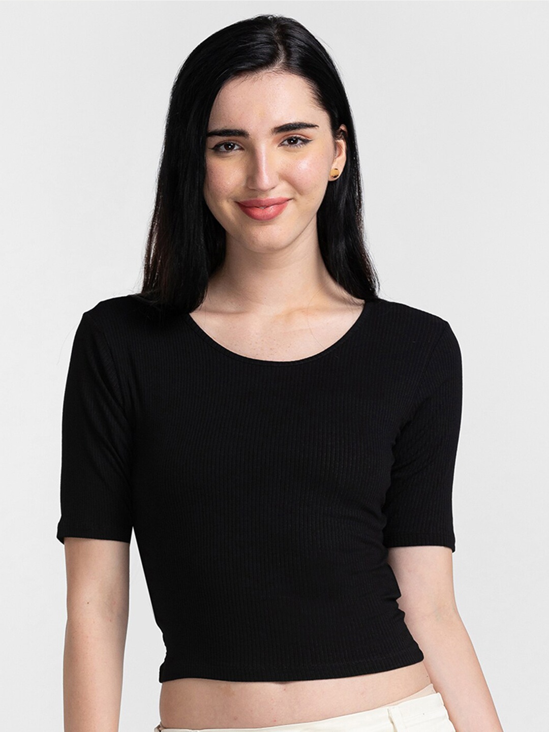 

Globus Women Black Slim Fit T-shirt