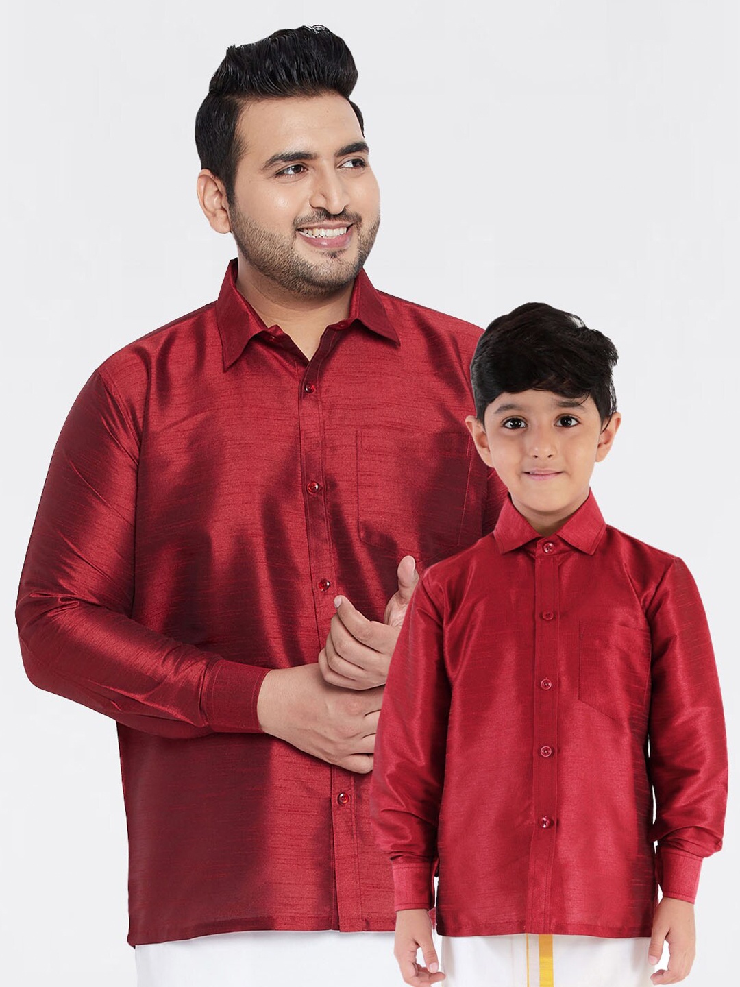 

VASTRAMAY Men Plus Size Maroon Silk Premium Ethnic Shirt