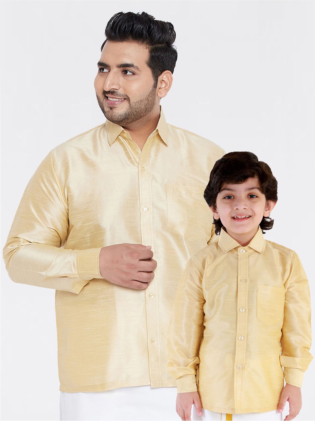 

VASTRAMAY Men Gold Solid Silk Premium Shirt