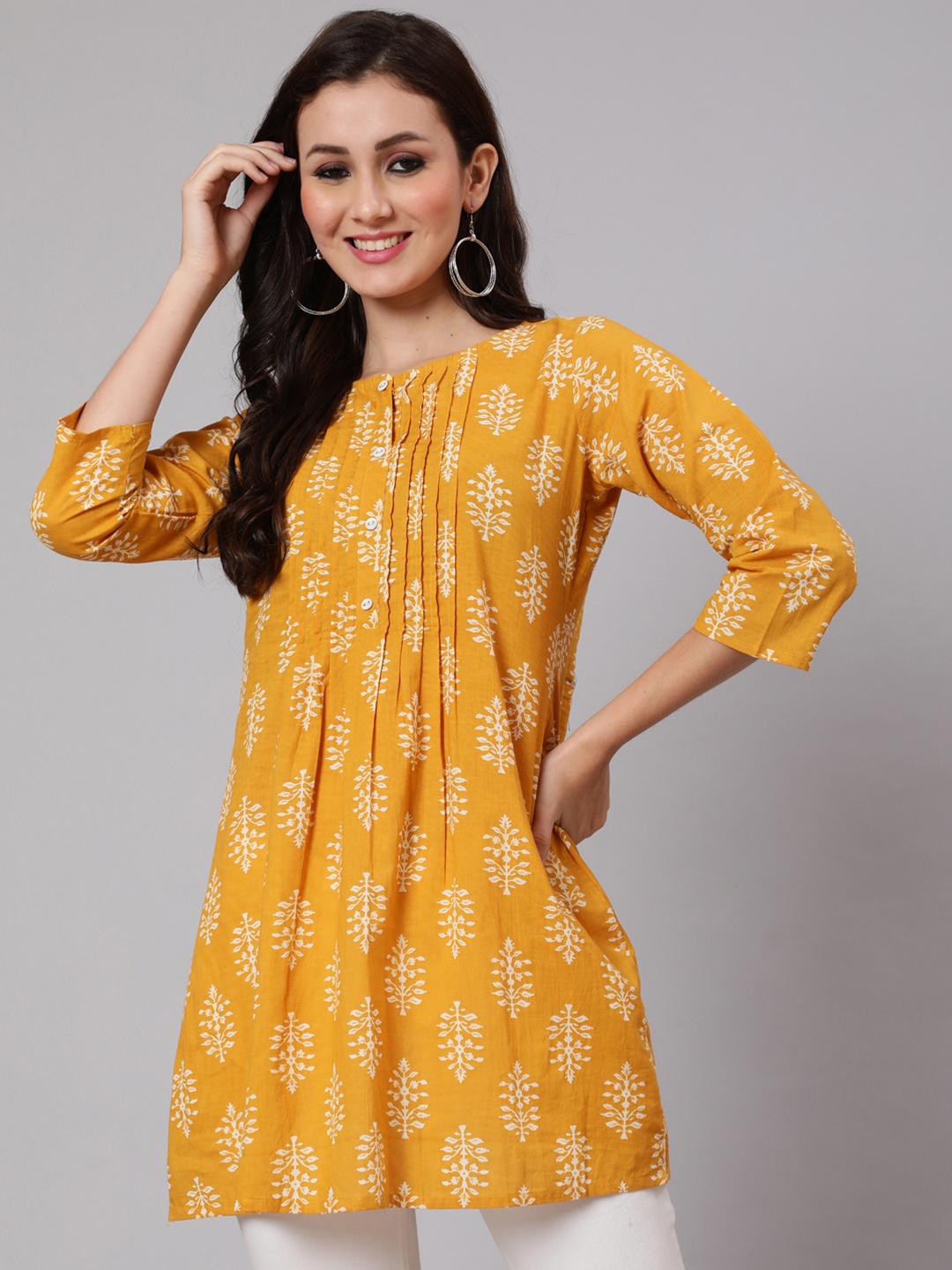 

Nayo Mustard & White Printed Tunic