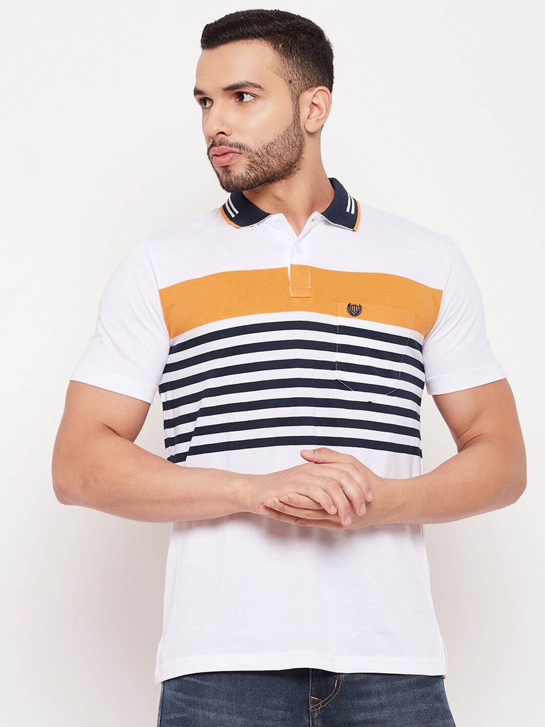 

Duke Men Multicoloured Striped Polo Collar Slim Fit T-shirt, Multi