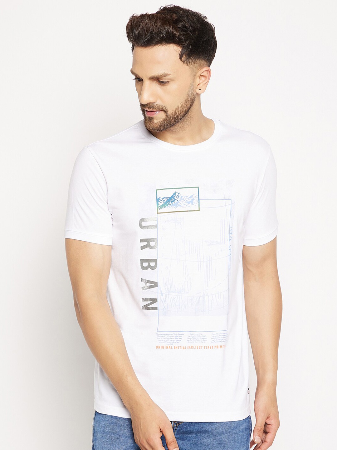 

Duke Men White Typography Printed Slim Fit Cotton T-shirt