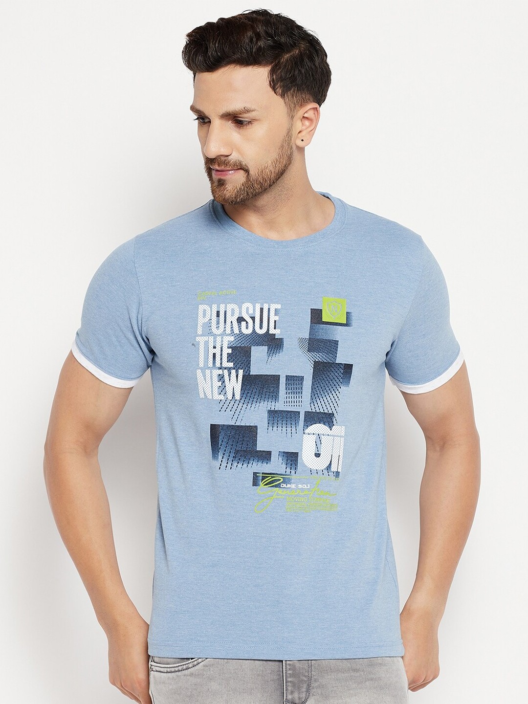 

Duke Men Blue Graphic Printed Cotton T-shirt