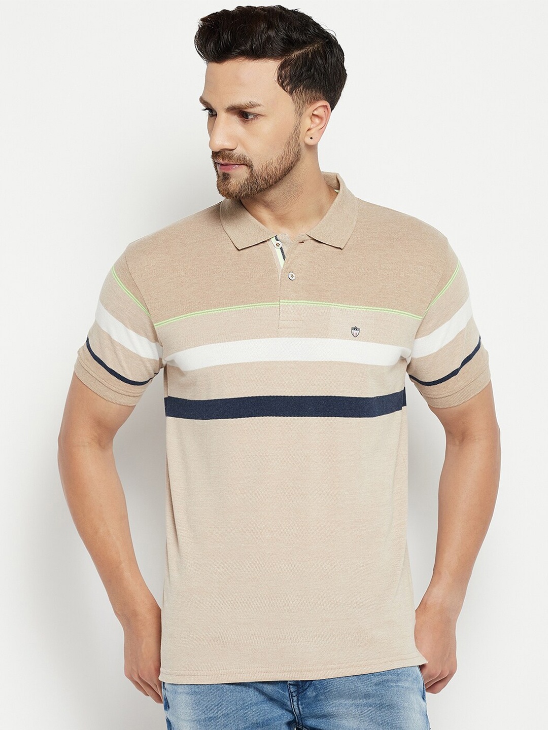 

Duke Men Brown Colourblocked Polo Collar Cotton T-shirt