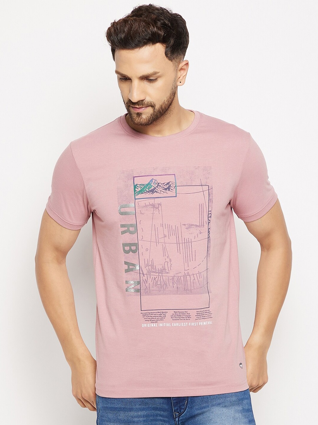 

Duke Men Pink Printed Cotton T-shirt