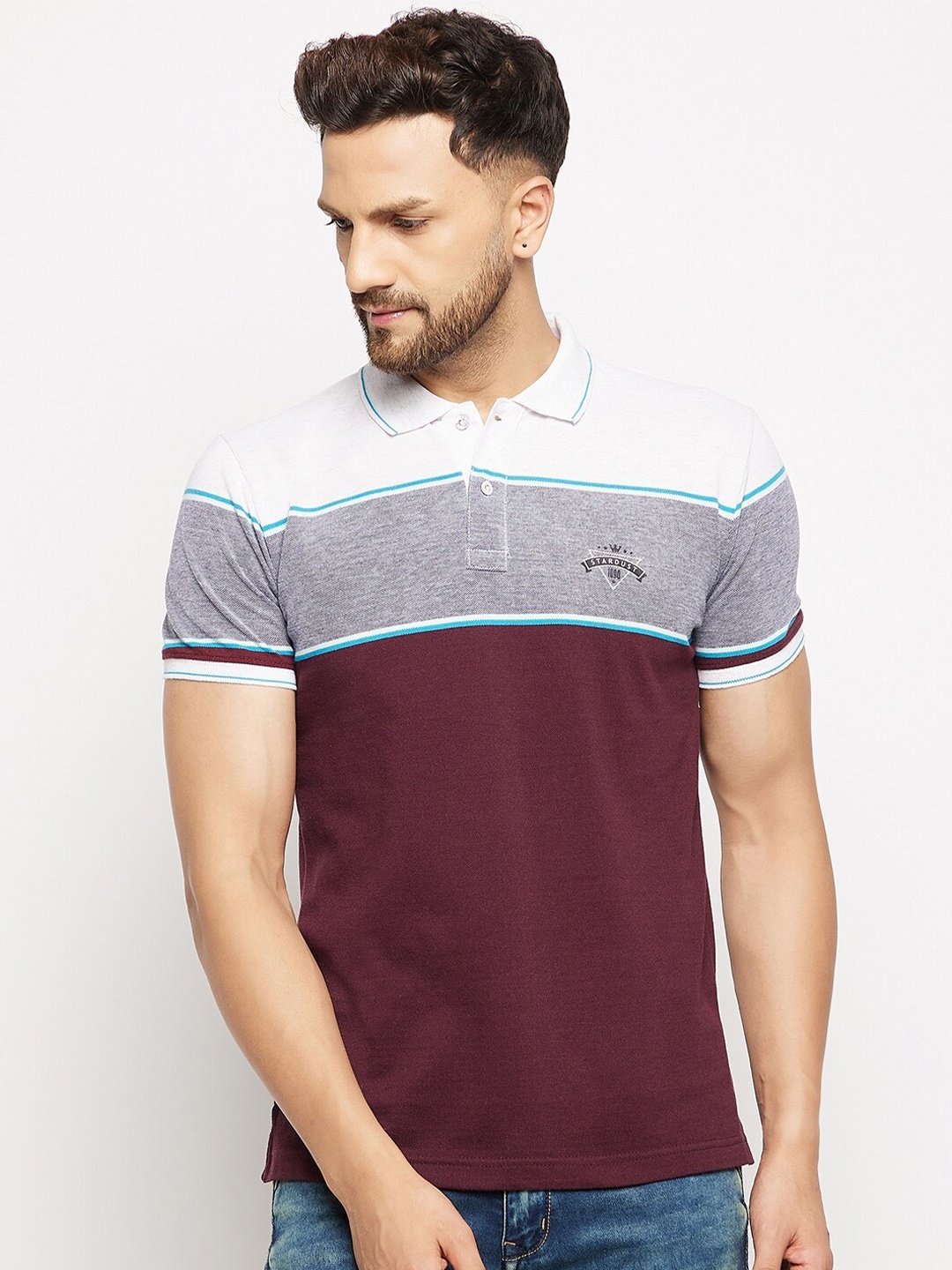 

Duke Men Maroon Polo Collar Slim Fit Cotton T-shirt, Multi