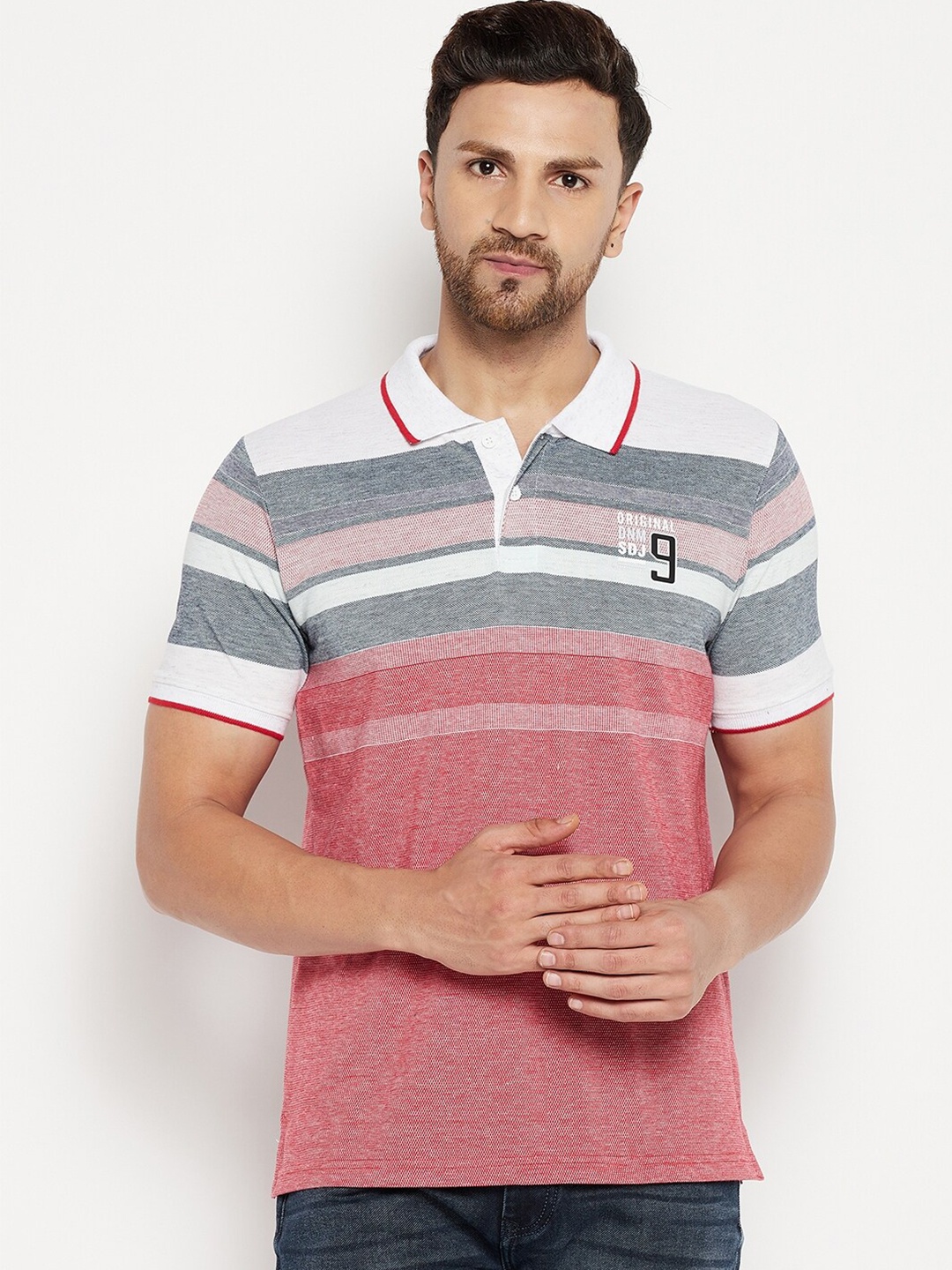 

Duke Men Red Striped Slim Fit Cotton T-shirt