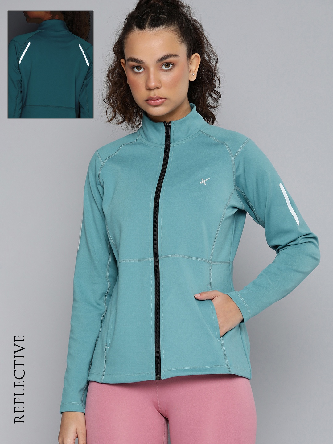 

HRX by Hrithik Roshan Women Brand Logo Reflective Strip Training Sporty Jacket, Teal