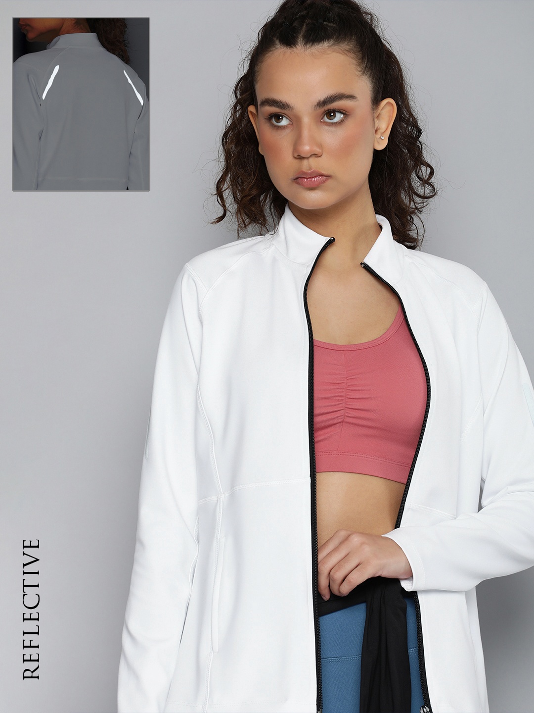 

HRX by Hrithik Roshan Women White Brand Logo Reflective Strip Training Open Front Jacket